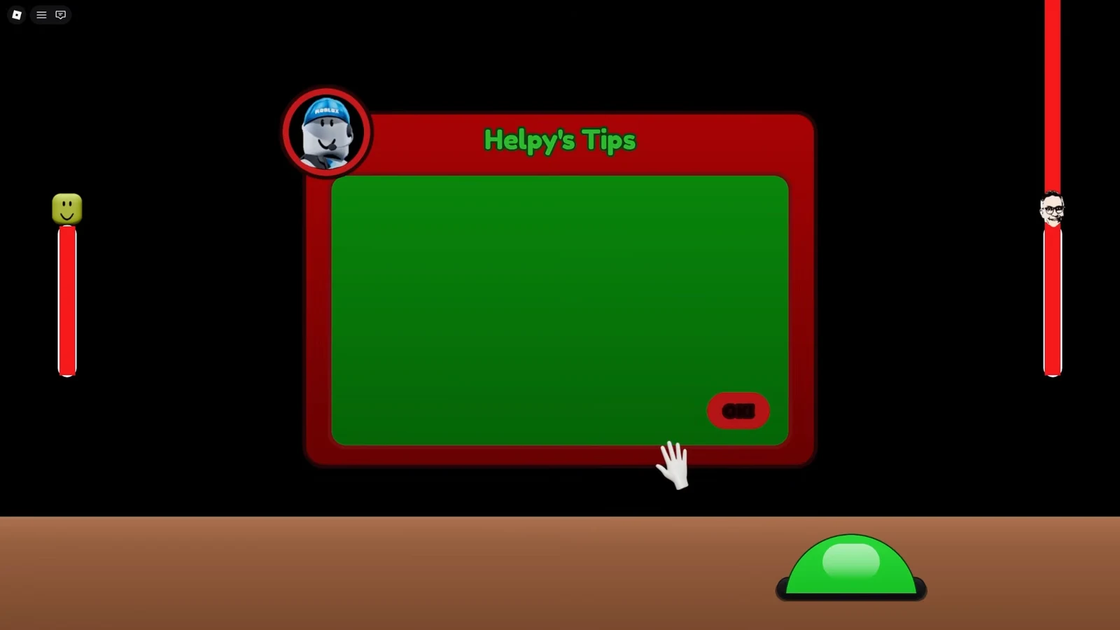 Helpy's Tips dialog open with the red OK button being clicked to close it
