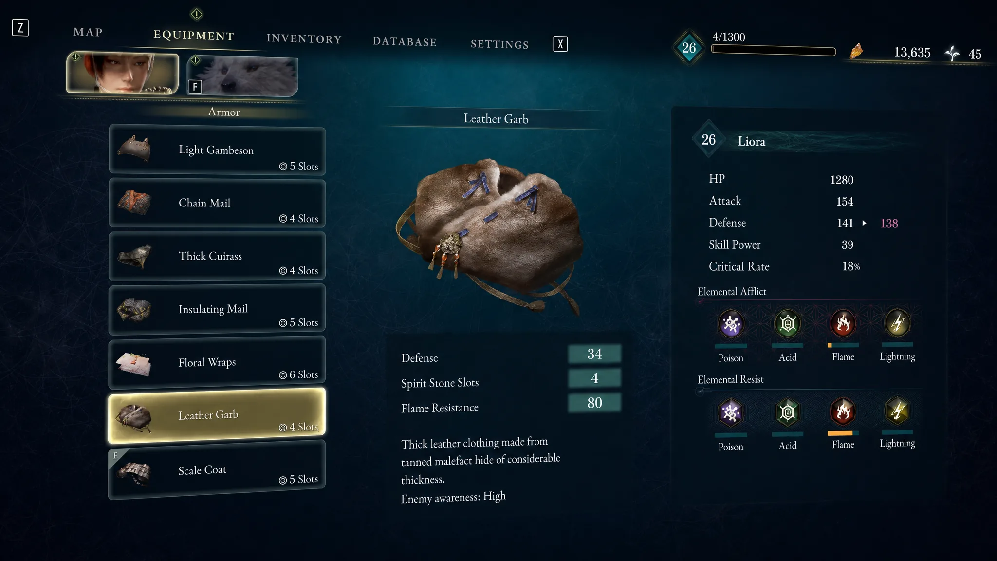 The Leather Garb armor is shown in Beast of Reincarnation