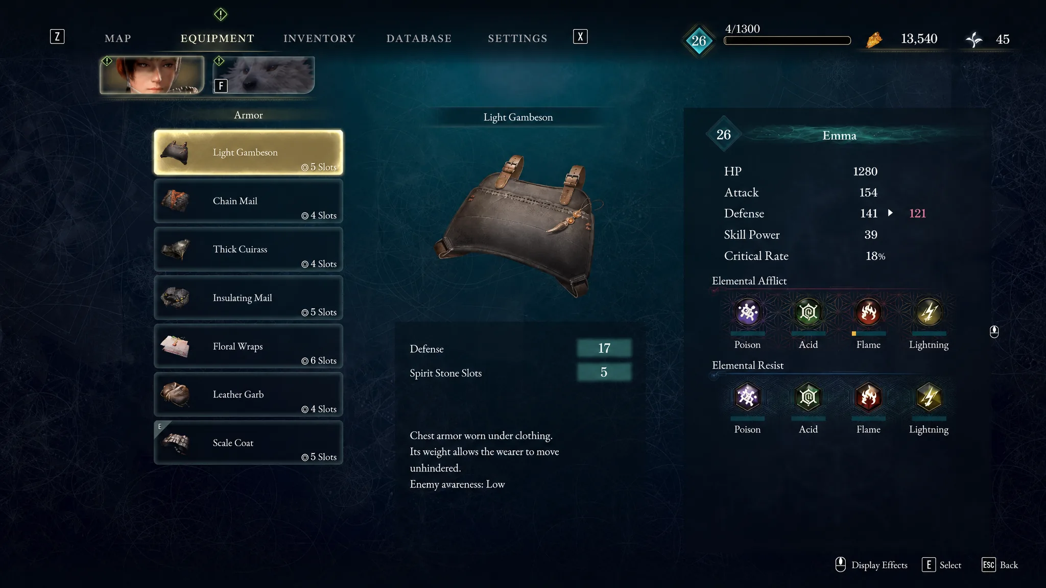 The Light Gambeson armor is shown in Beast of Reincarnation
