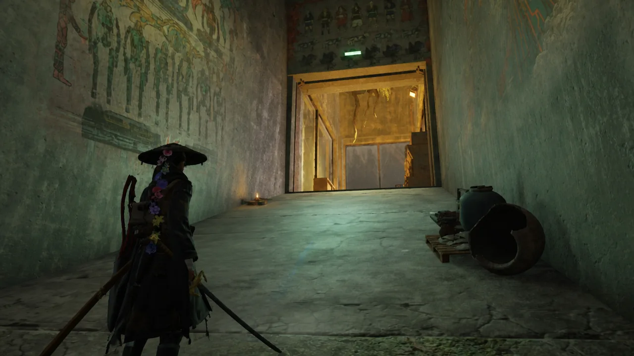 Emma looks at an open bulkhead door in Beast of Reincarnation