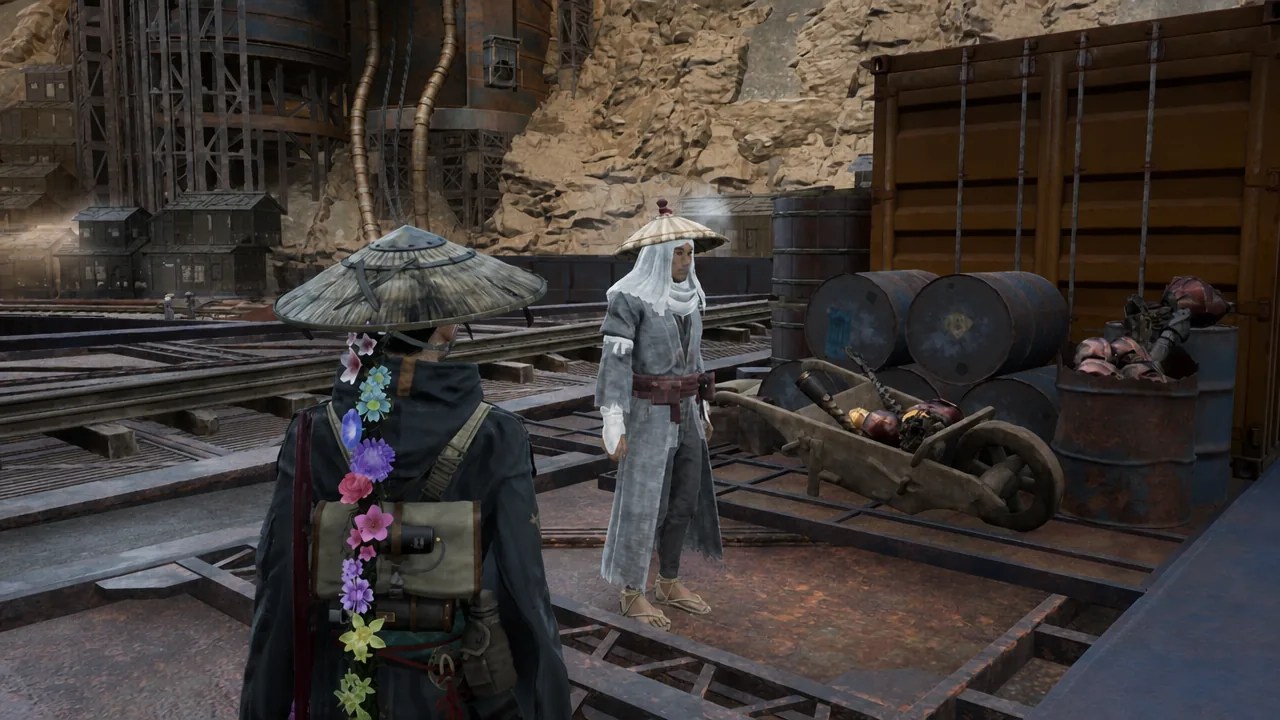 Emma speaks with an Inukami River Resident in Beast of Reincarnation