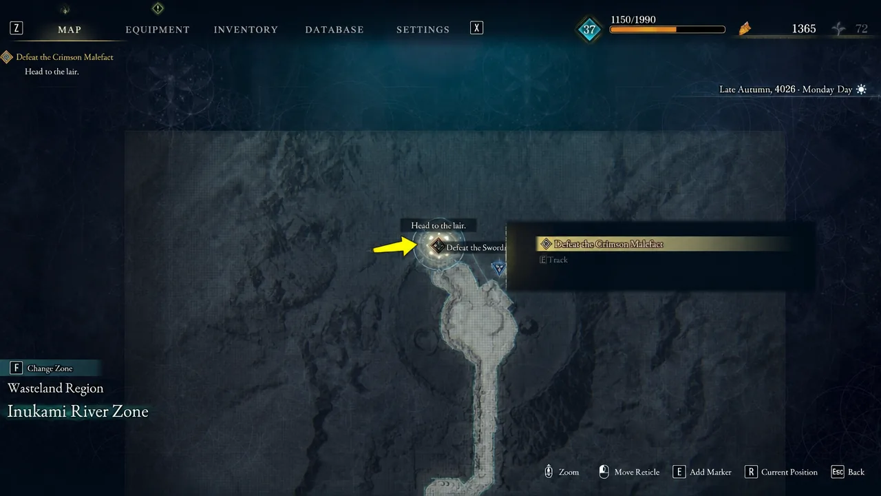 The Crimson Malefact is shown on the Inukami River Zone map in Beast of Reincarnation