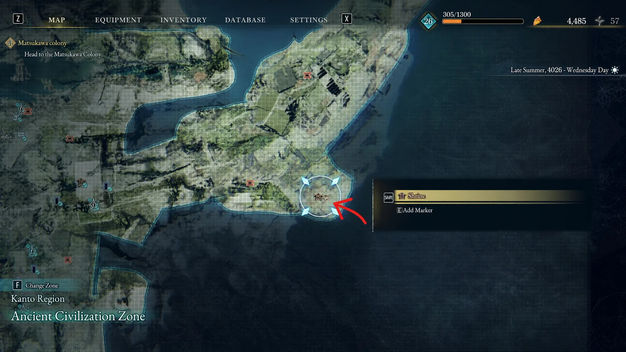 The location of a Dragon Vein Shrine is shown on the map in Beast of Reincarnation
