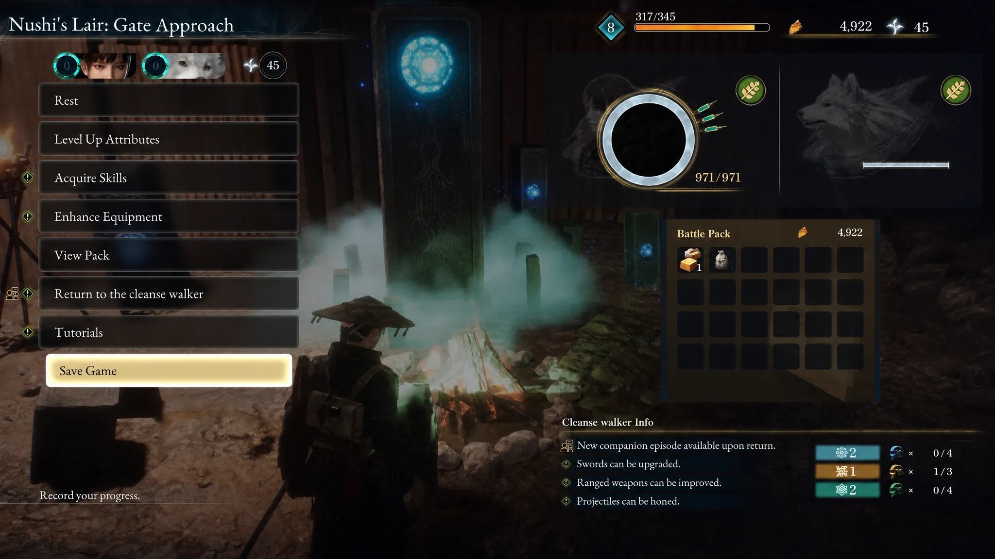 The Campsite menu in Beast of Reincarnation