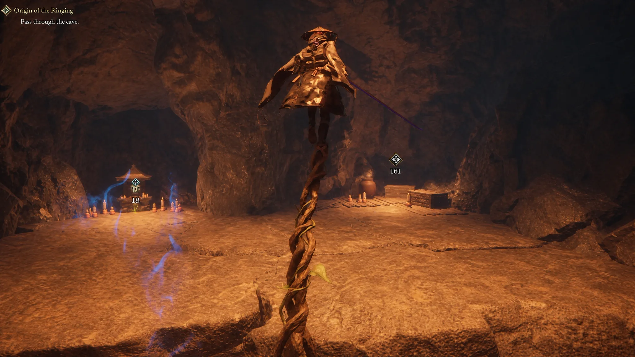 Emma lifting upwards to reach a Dragon Vein Shrine in Beast of Reincarnation