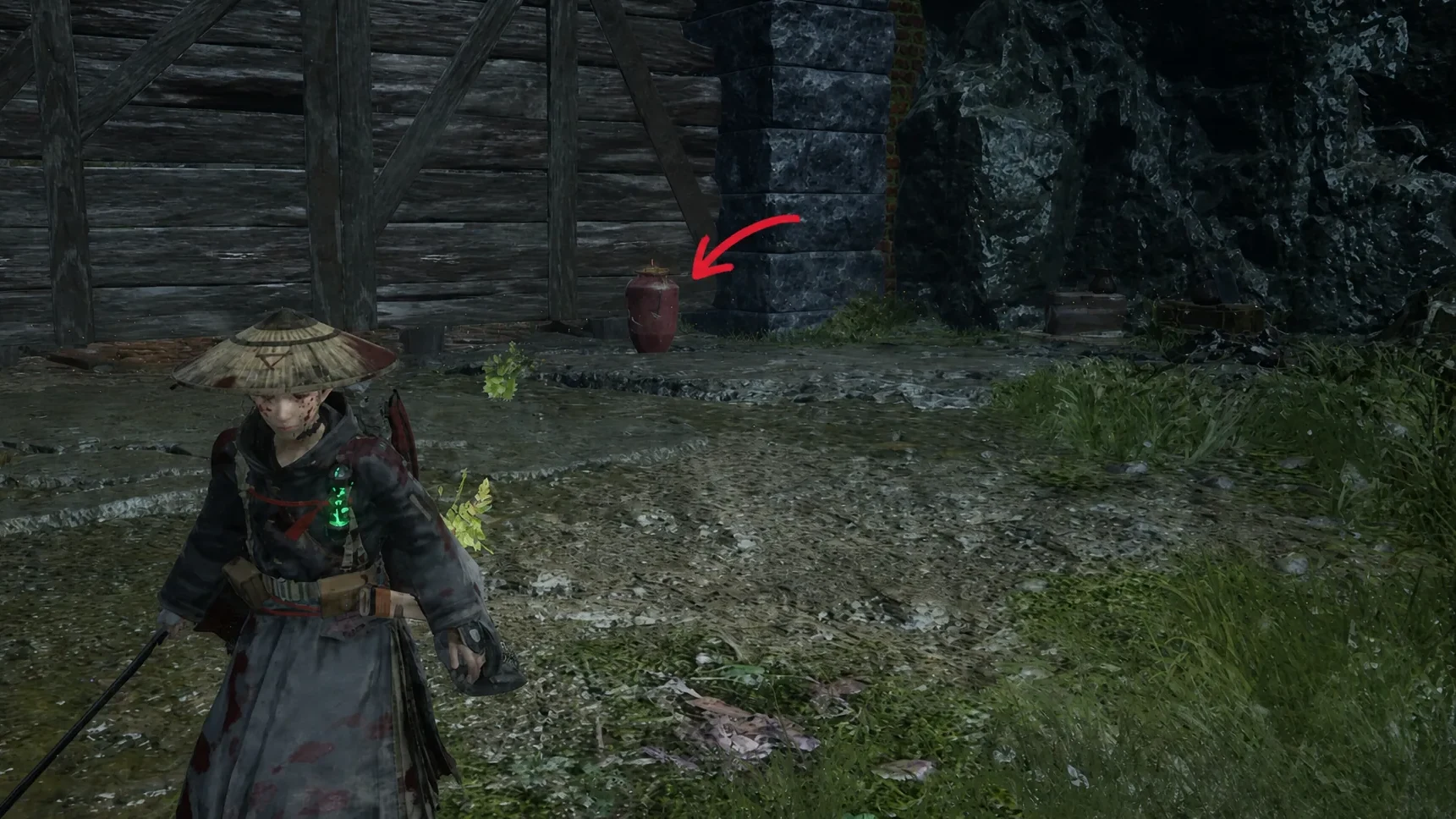 A barrel you need to explode circled in Beast of Reincarnation