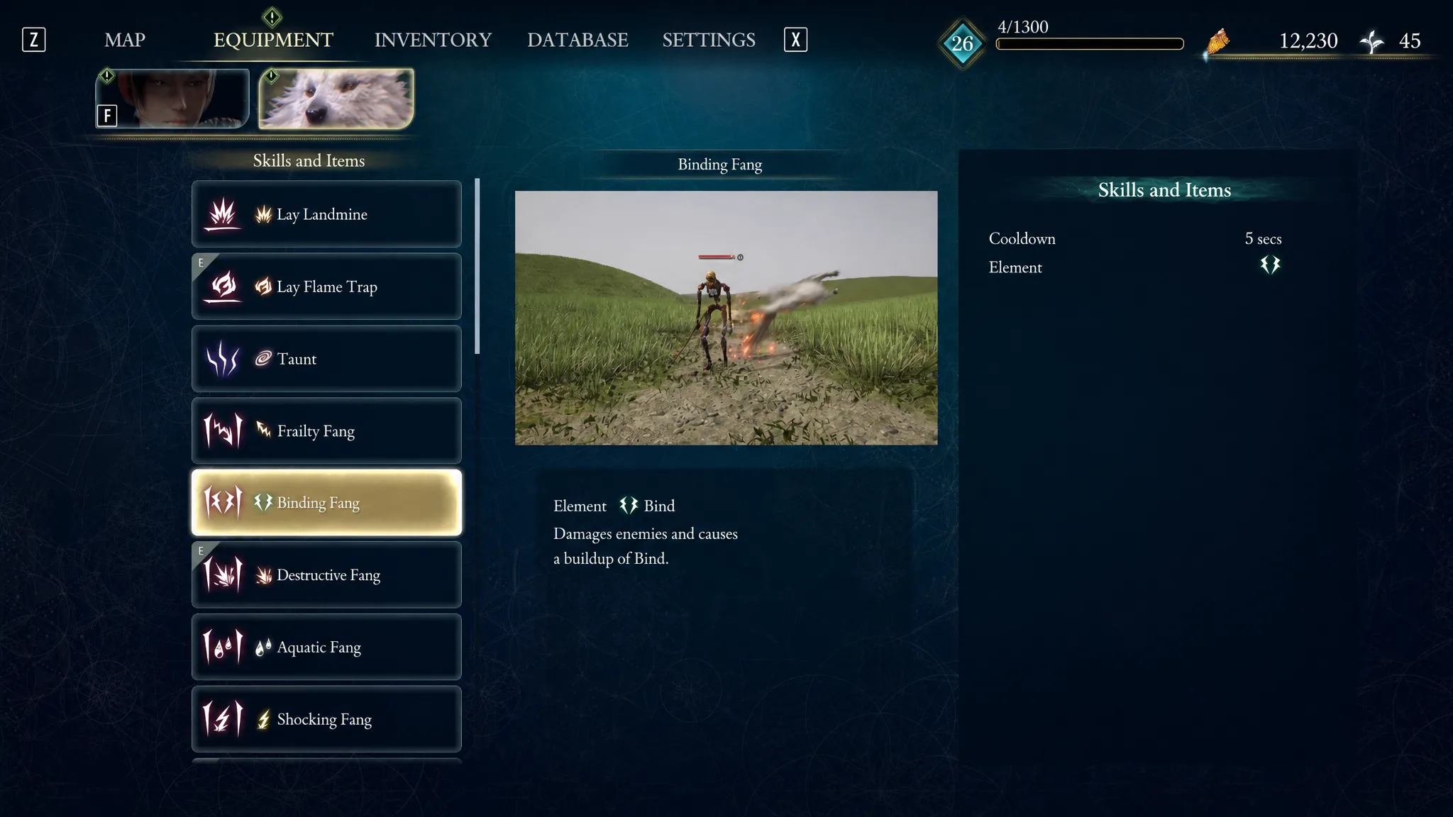 The Binding Fang Skill Amber is shown in Beast of Reincarnation