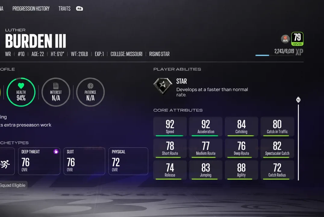 Luther Burden Stats - Madden 27