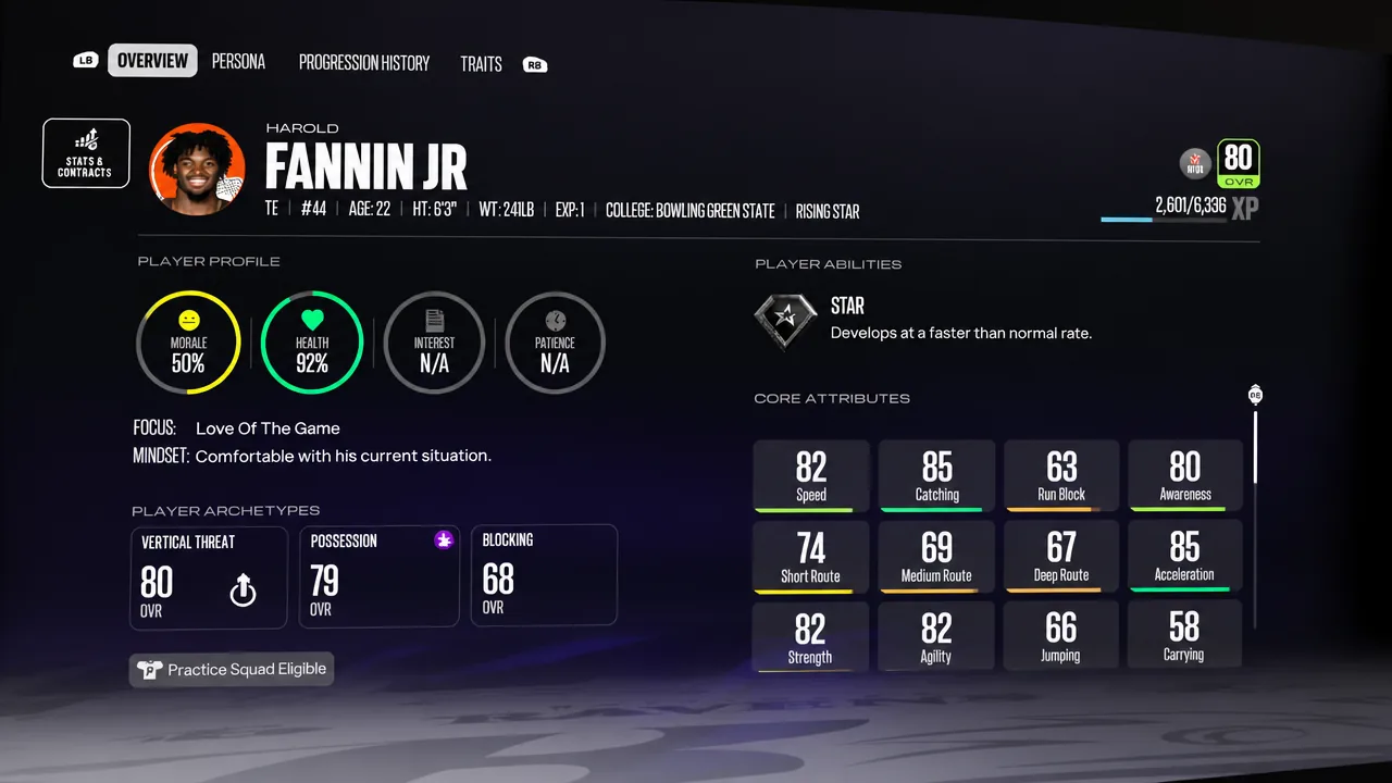 Harold Fannin Jr Stats - Madden 27