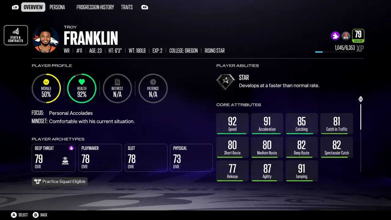 Troy Franklin Stats - Madden 27