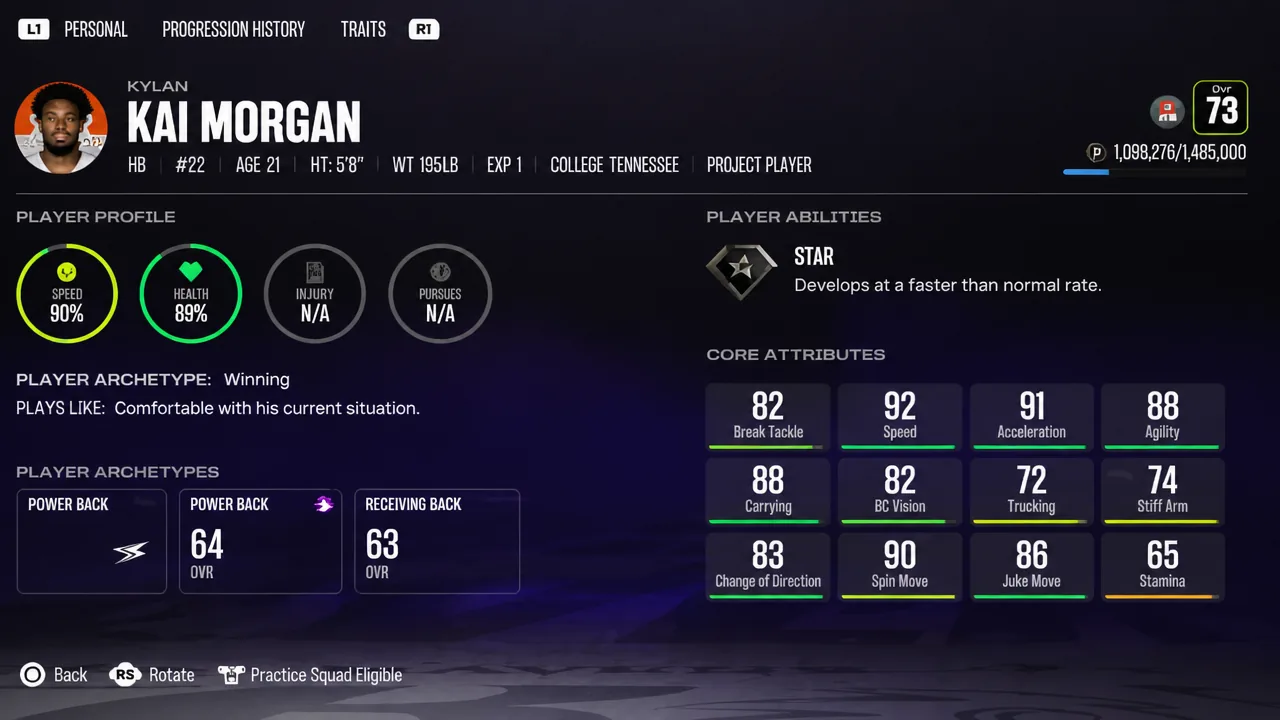 Dylan Sampson Stats - Madden 27
