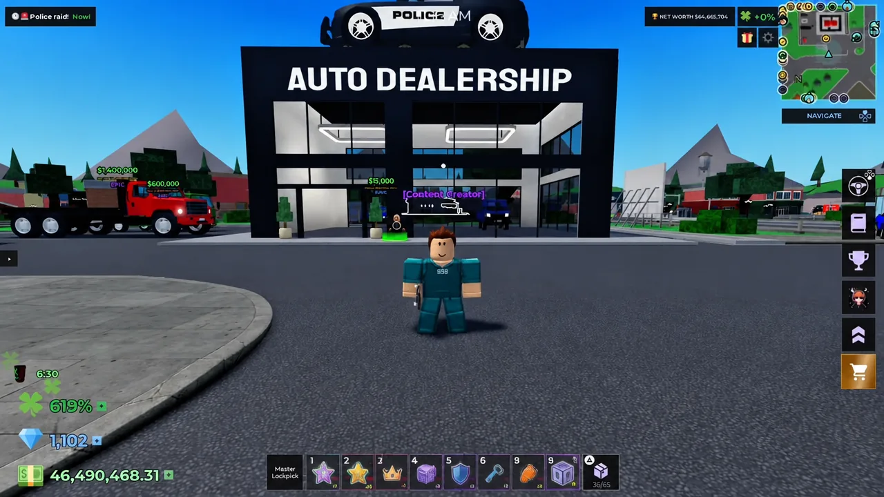 Auto Dealership screen with the shopping cart purchase button highlighted