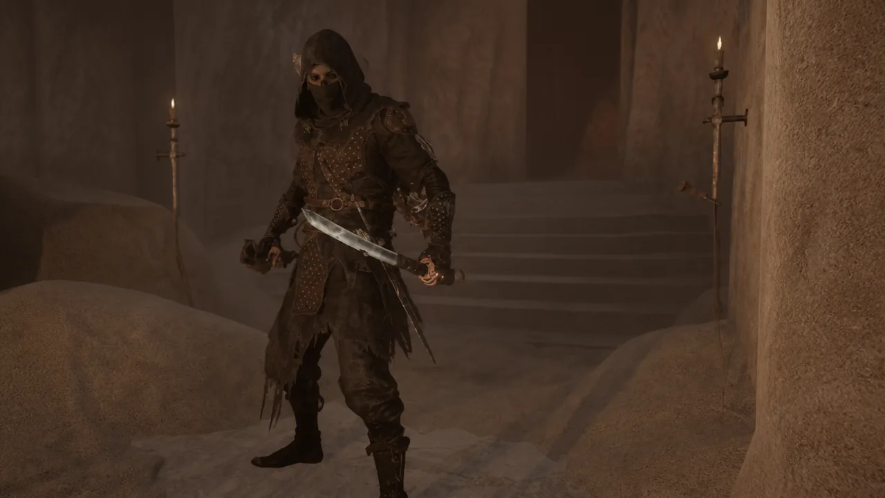 Tiel, the stealth-focused Shell, standing in Mortal Shell 2