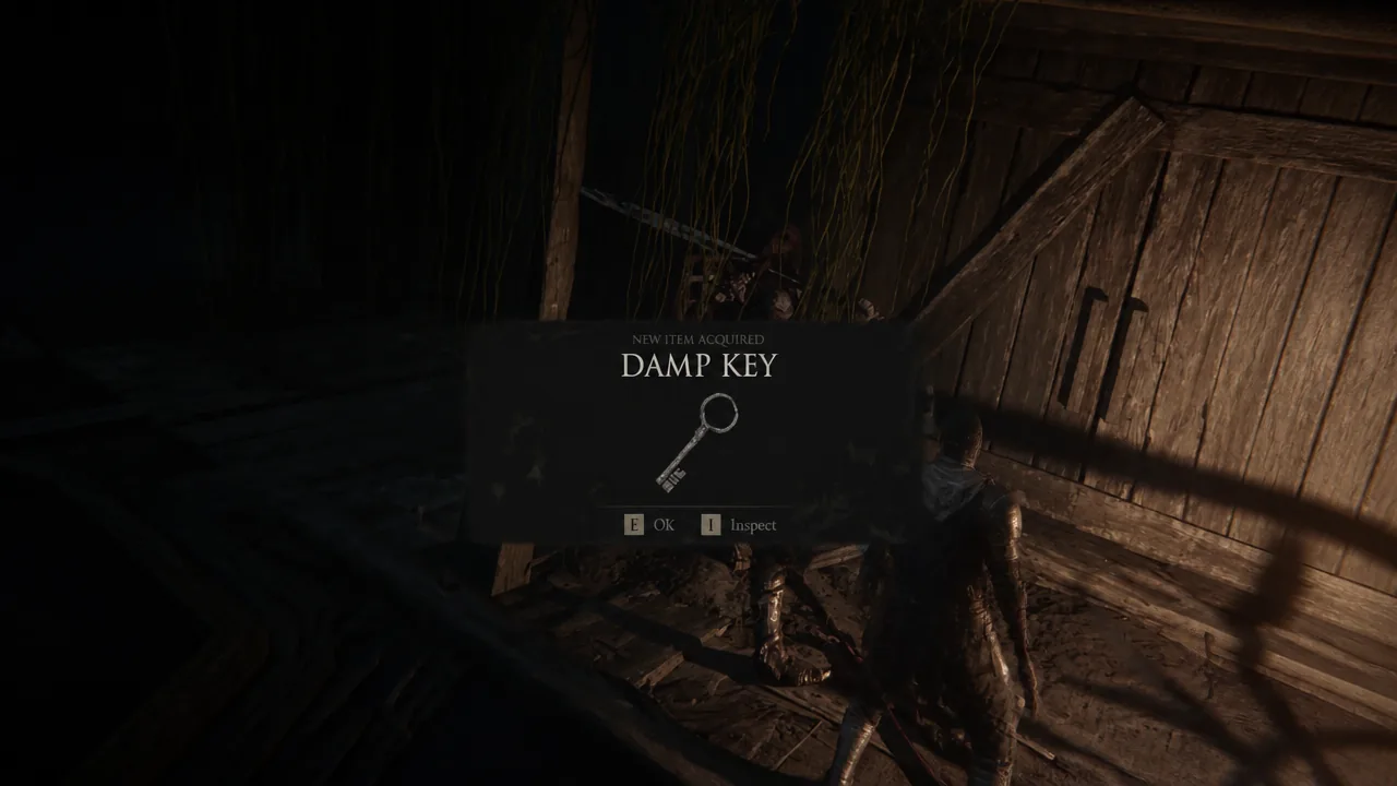 New Item Acquired prompt showing the Damp Key with OK and inspect options