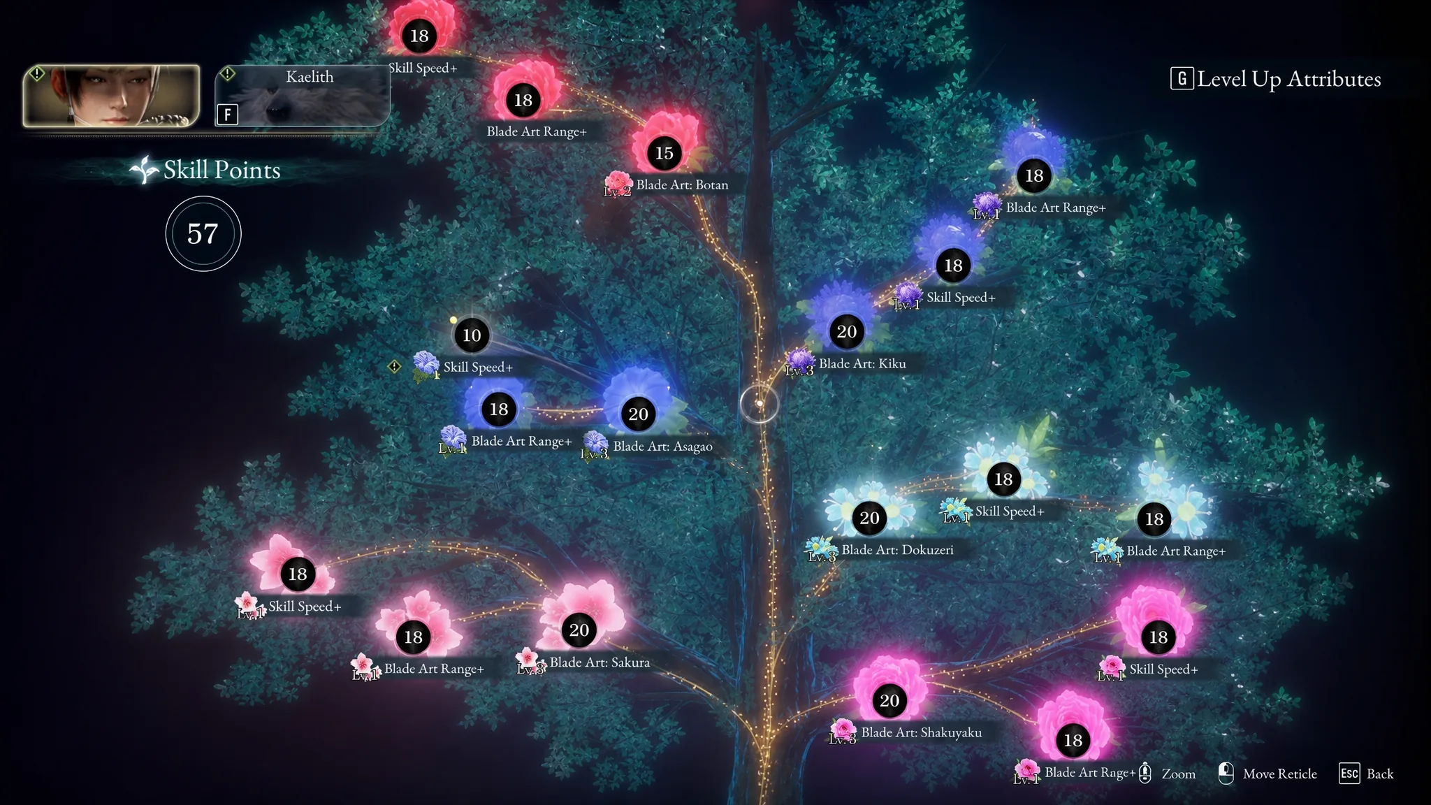 The branches of Emma's Skill Tree in Beast of Reincarnation are shown