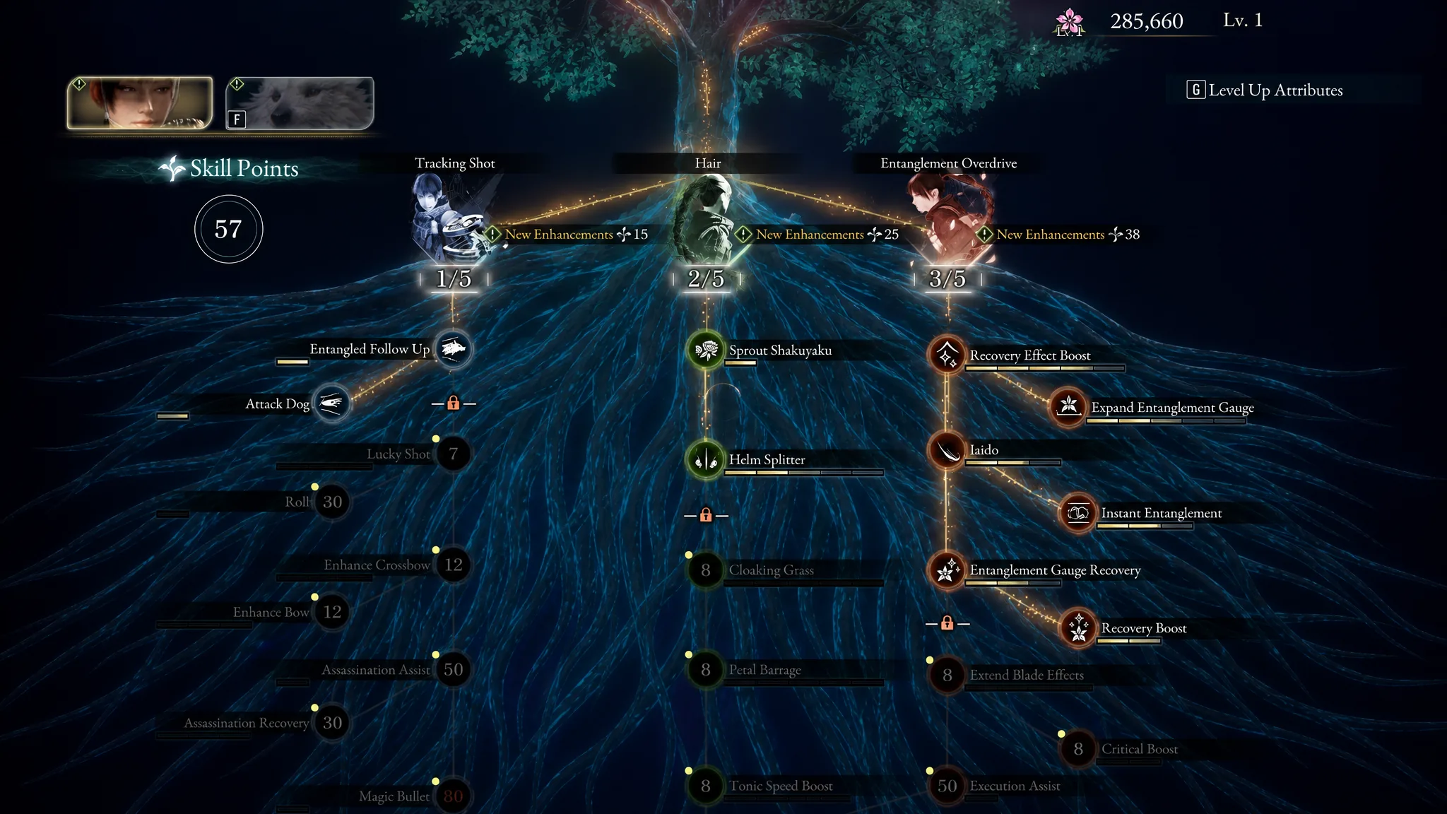 The roots of Emma's Skill Tree in Beast of Reincarnation are shown