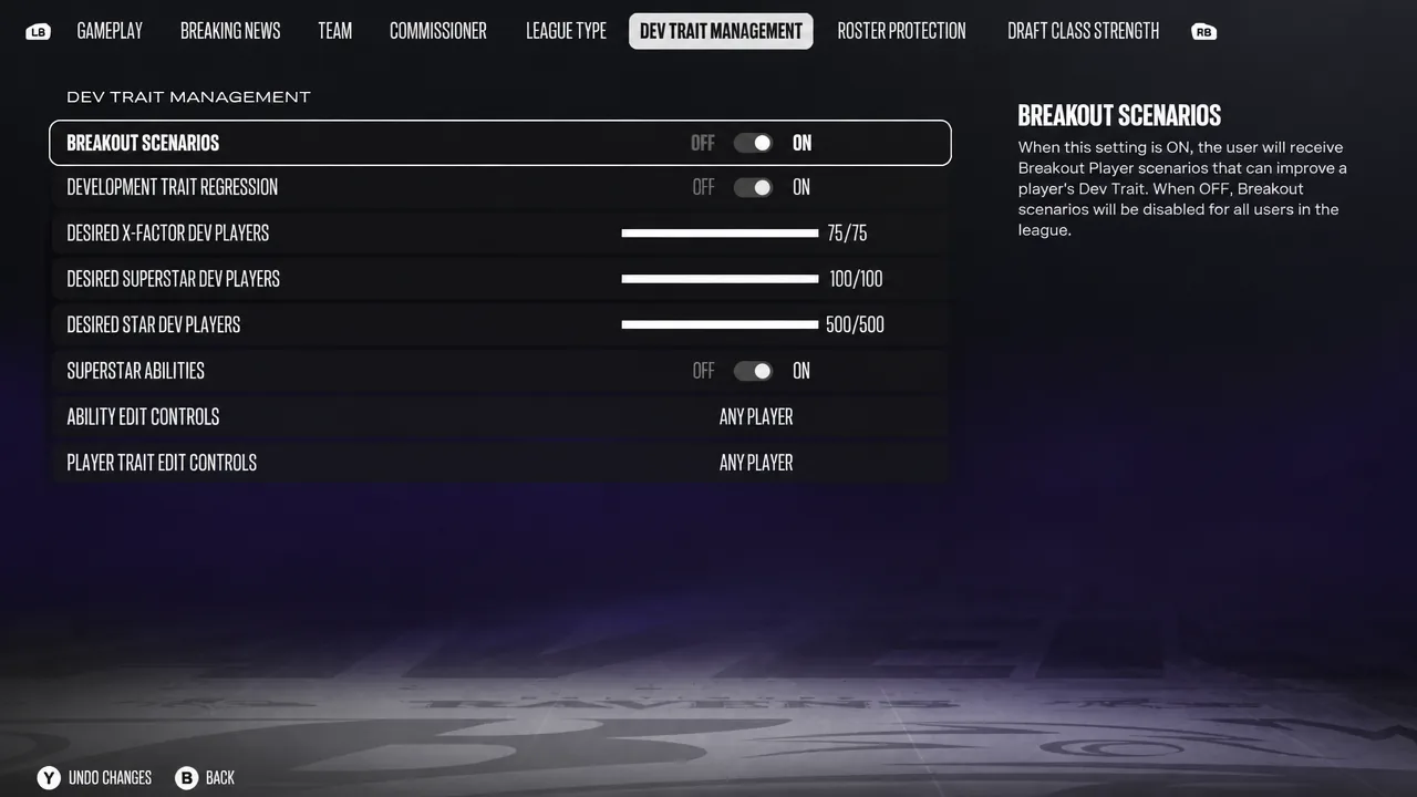 Dev Trait Management Sliders - Madden 27