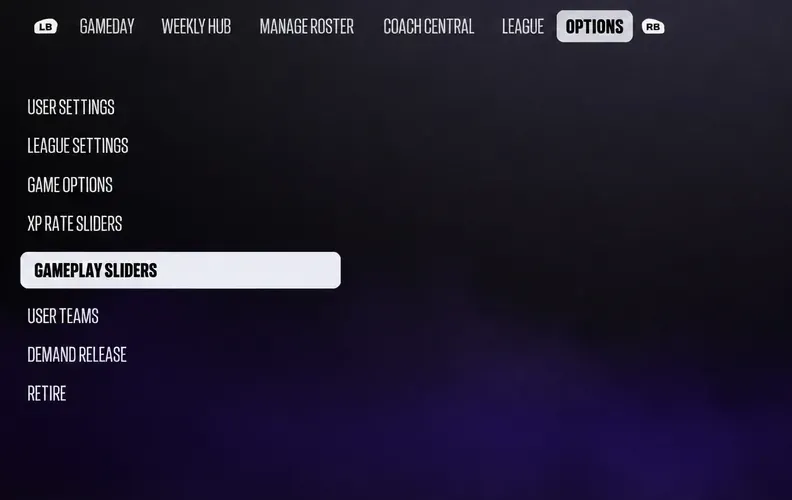 Change Slider Settings from Franchise - Madden 27