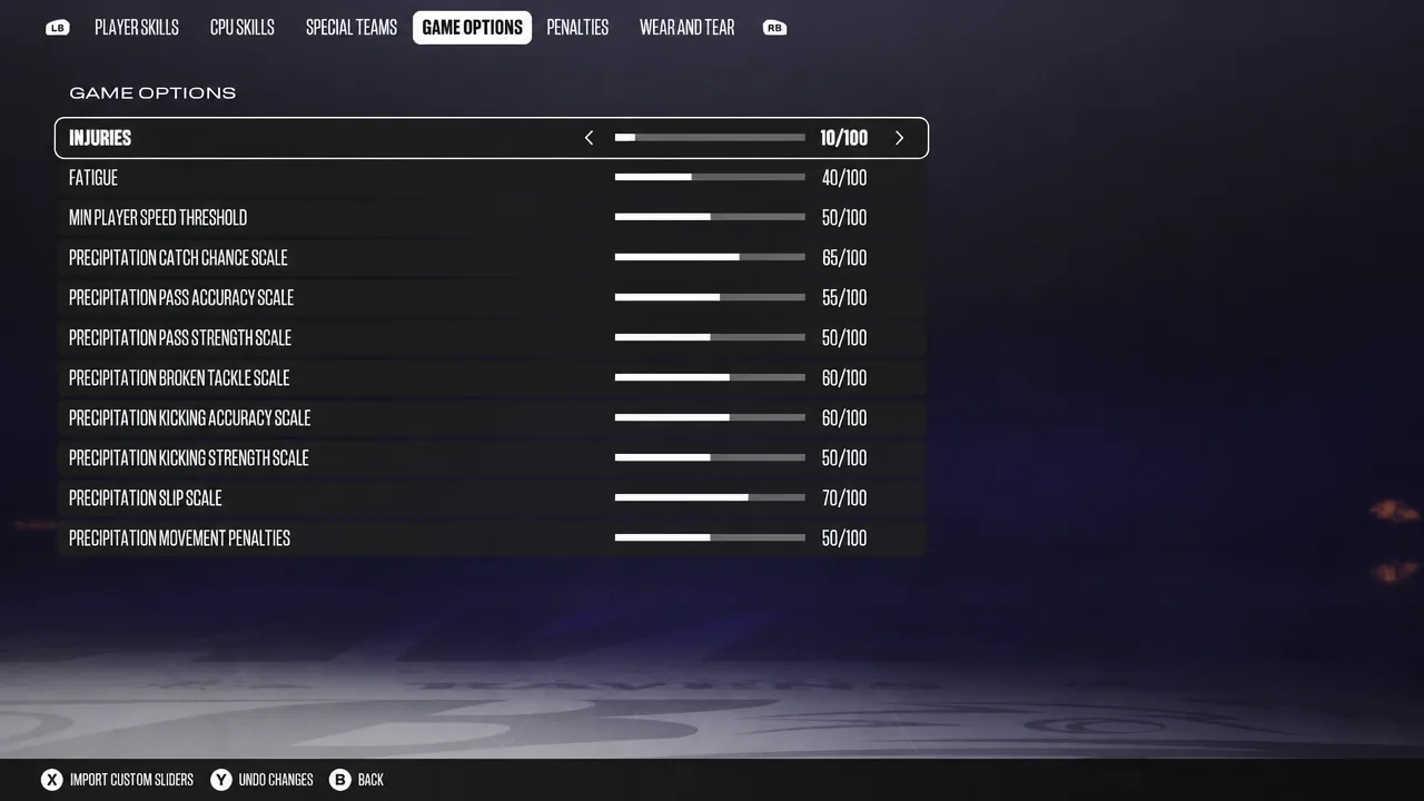 Game Options Sliders - Madden 27