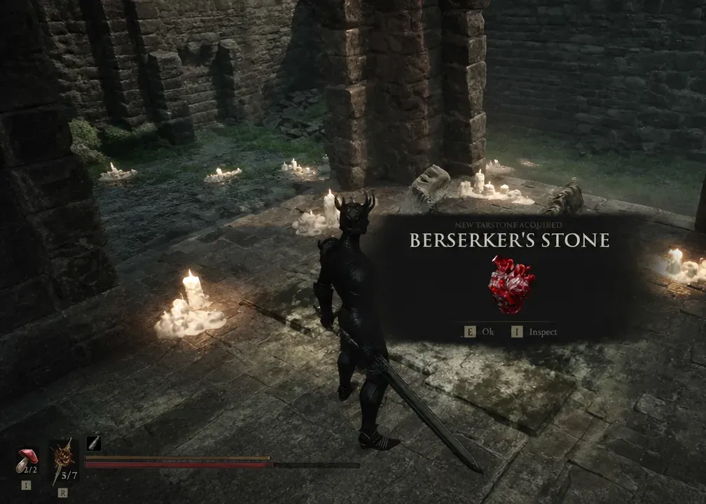Berserker's Stone pickup popup in the Temple of Vatra with prompts to take or inspect it