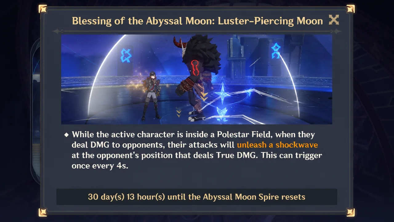 Blessing of the Abyssal Moon panel showing the Polestar Field shockwave effect