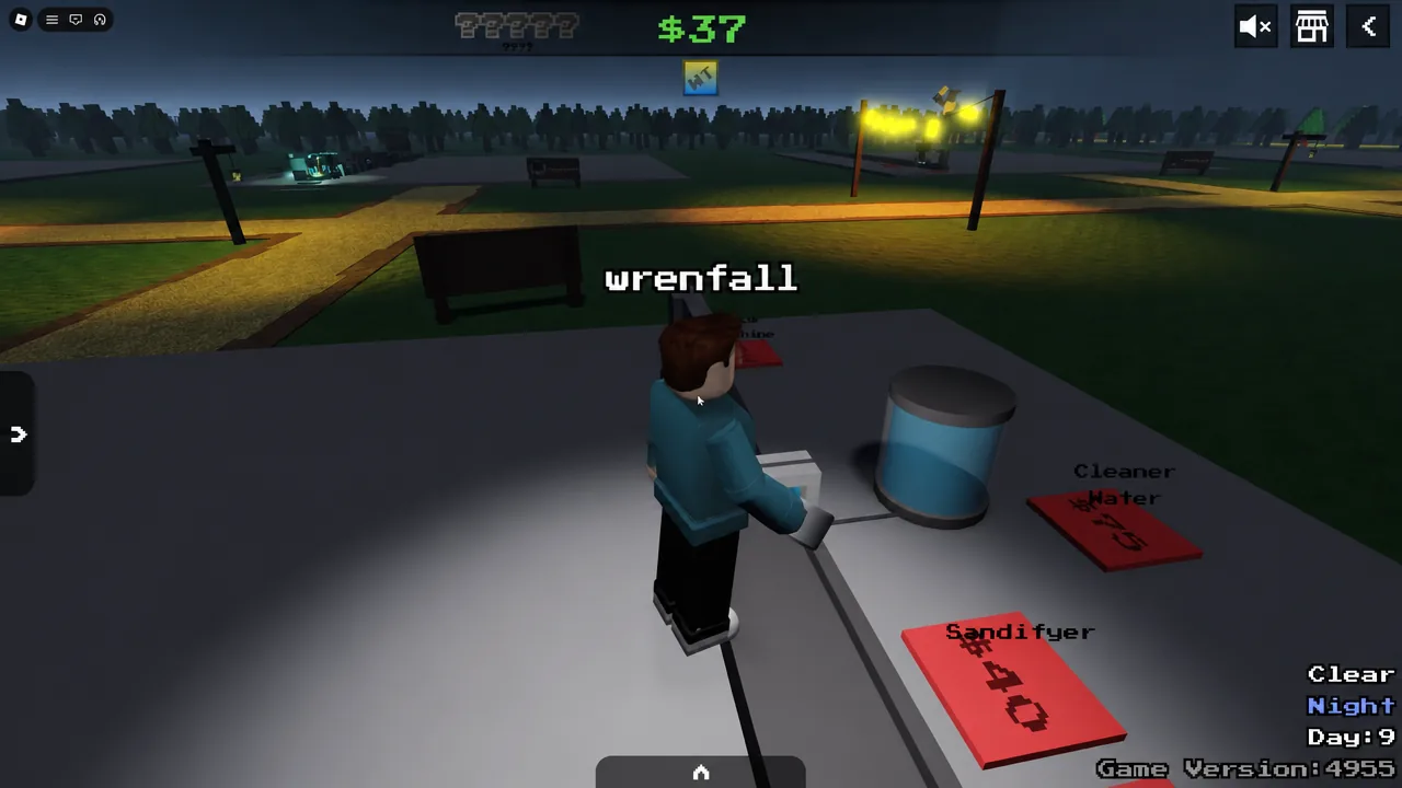 Player working at the tycoon line next to the Cleaner Water and Sandifier upgrader stations