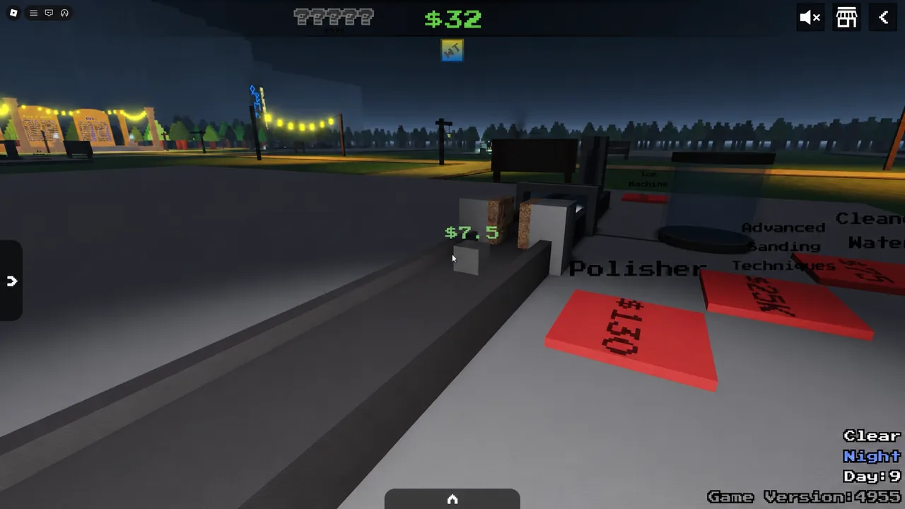 Polisher station processing an item with a 7.5 dollar payout floating above it