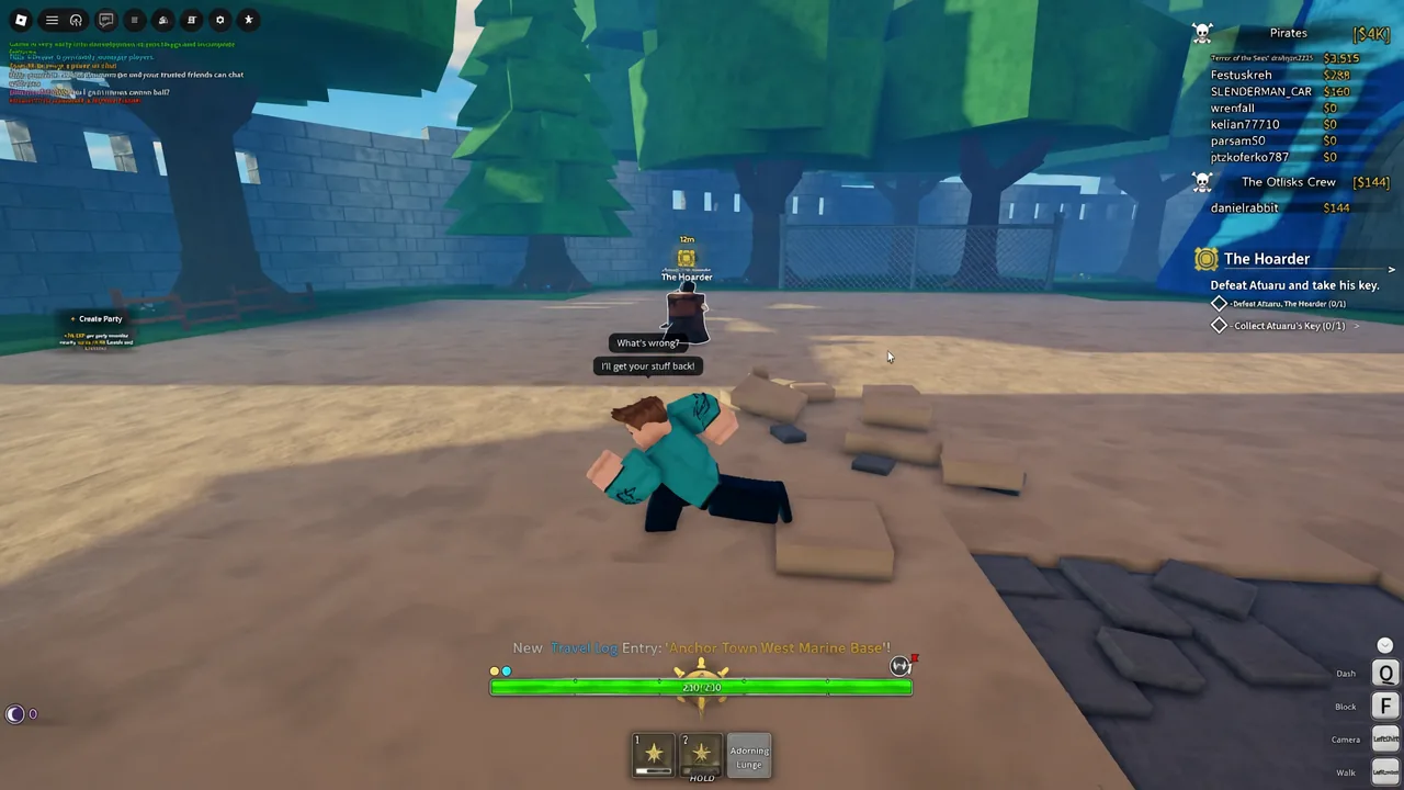 Player walking up to The Hoarder NPC with the quest panel active on screen