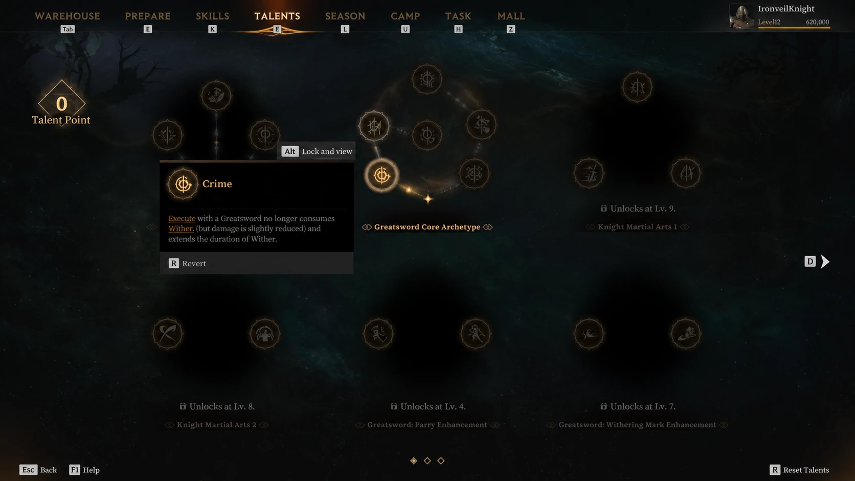 Crime Talent in Mistfall Hunterr
