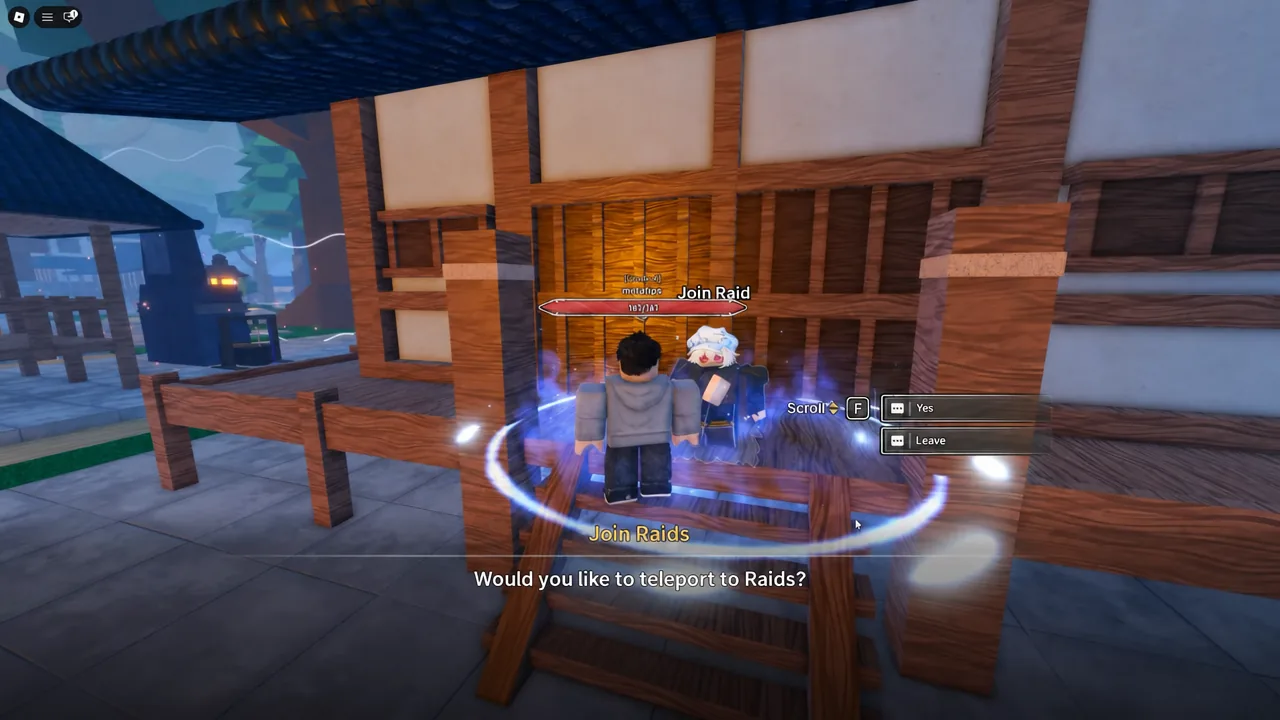 Join Raids confirmation prompt with the Yes button highlighted to teleport into a raid