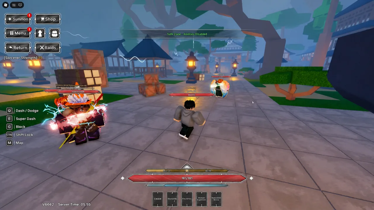 Player character attacking nearby enemies during an overworld raid with the combat HUD visible