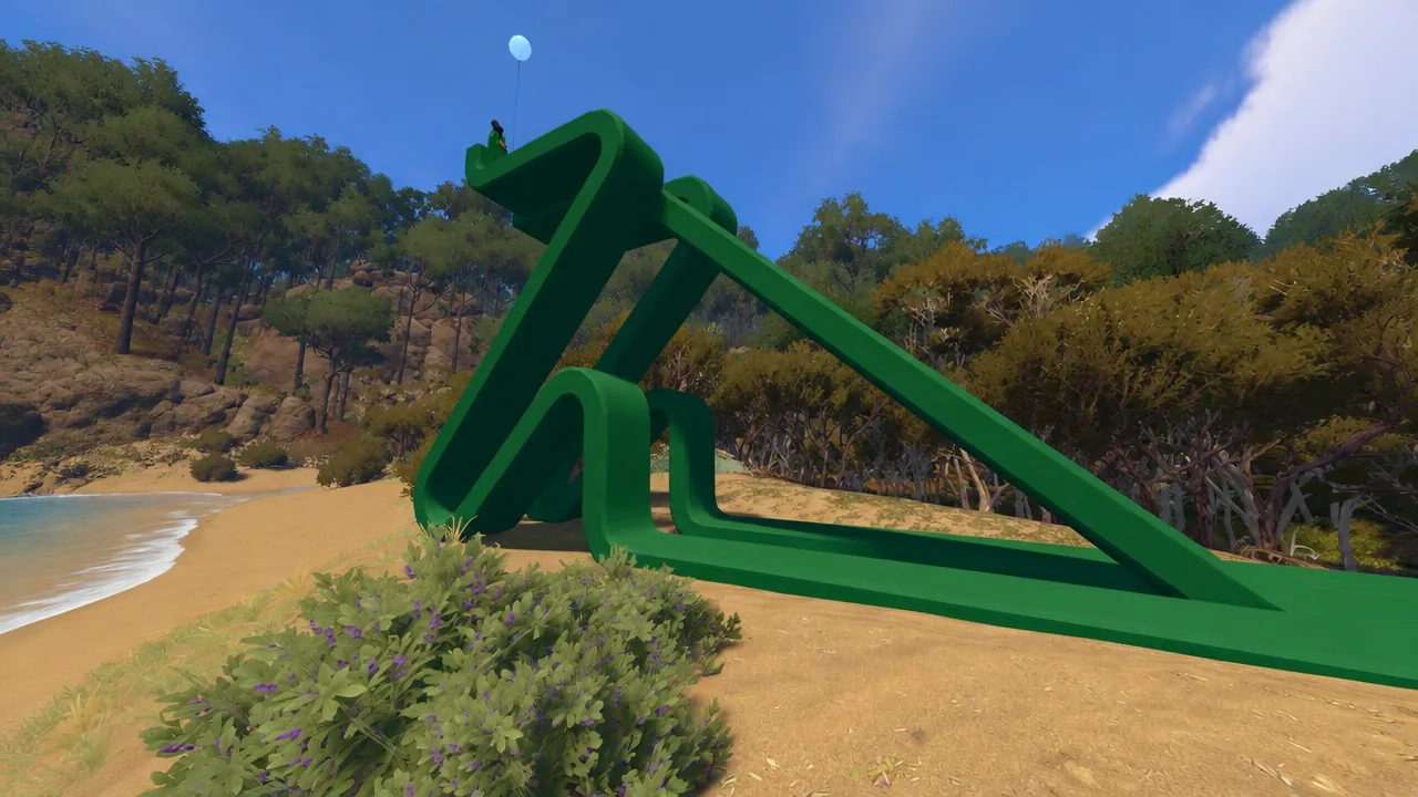 Green flare arcing over the island in Big Walk, marking the hidden box location