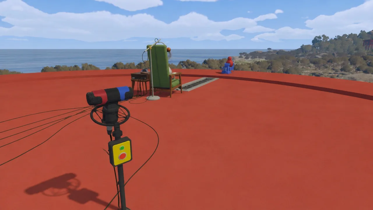 A rooftop microphone with its red and green control button ready to press