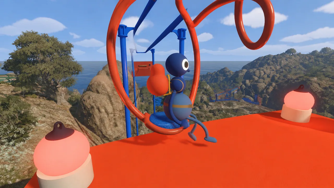 The aerial chair track and symbol delivery puzzle setup between two platforms