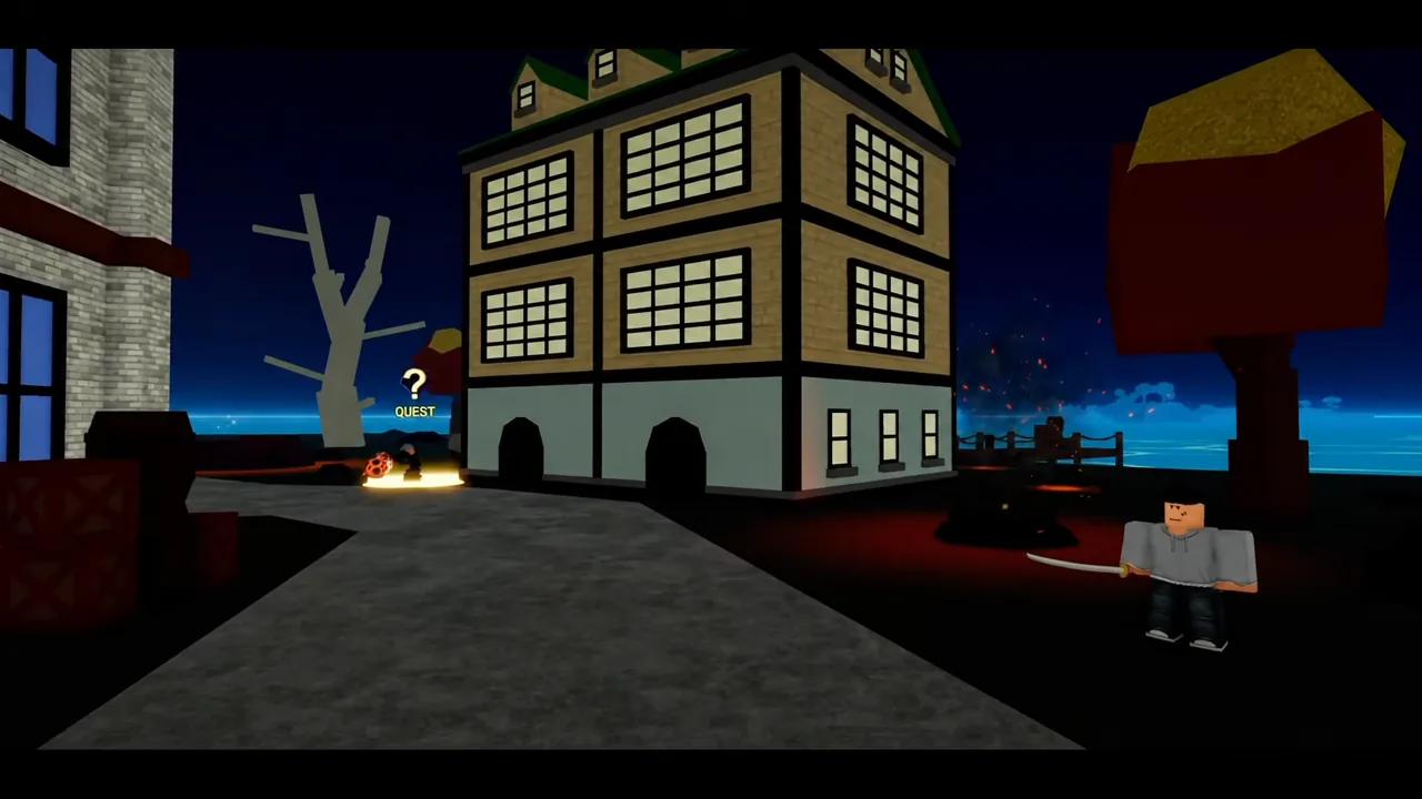 QUEST marker floating above an NPC on a redesigned Blox Fruits island