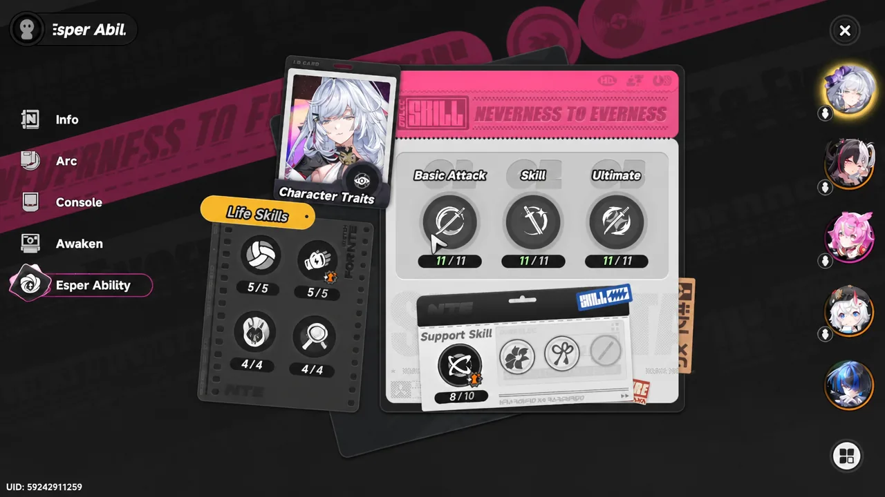 Esper Ability screen with the Life Skills tab selected to view a character's non-combat bonuses