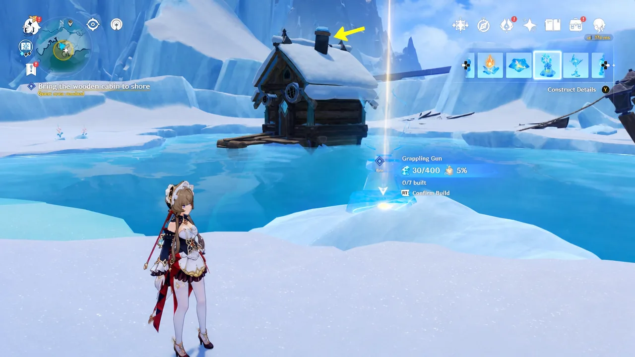 genshin-impact-ever-beneath-the-waves-quest-how-to-bring-the-wooden-cabin-to-shore - grappling gun 1 arrow