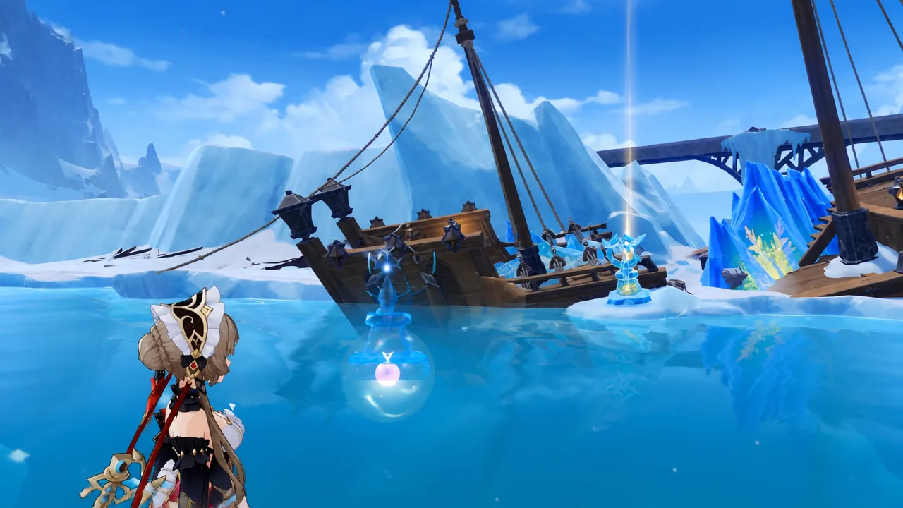 genshin-impact-ever-beneath-the-waves-quest-how-to-bring-the-wooden-cabin-to-shore - grappling gun 2 arrow