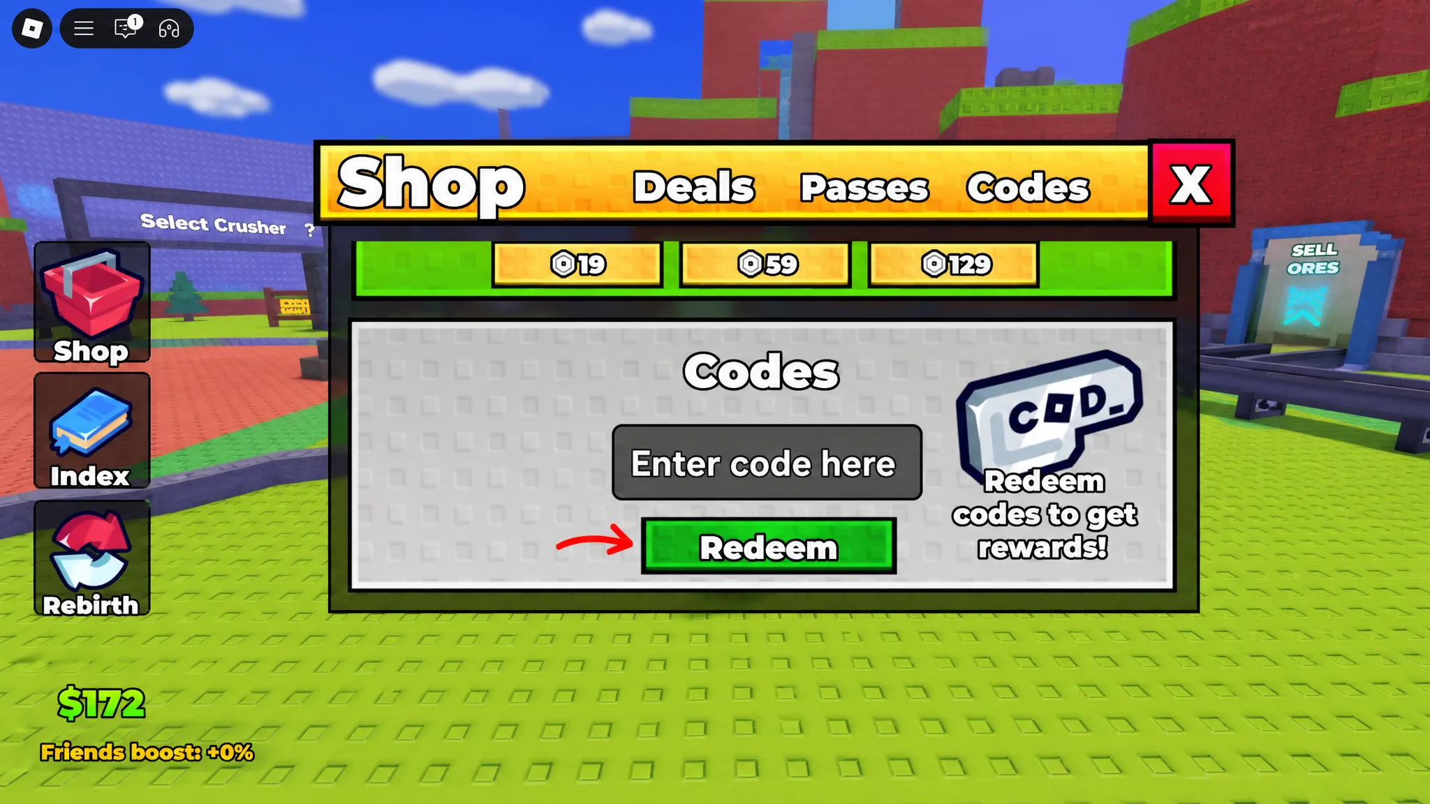 redeem Build an ore crusher codes