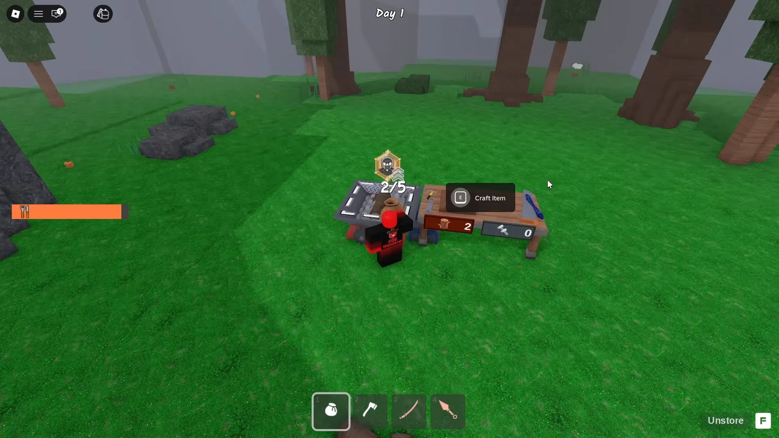 Crafting station with the E Craft Item prompt highlighted while making an item