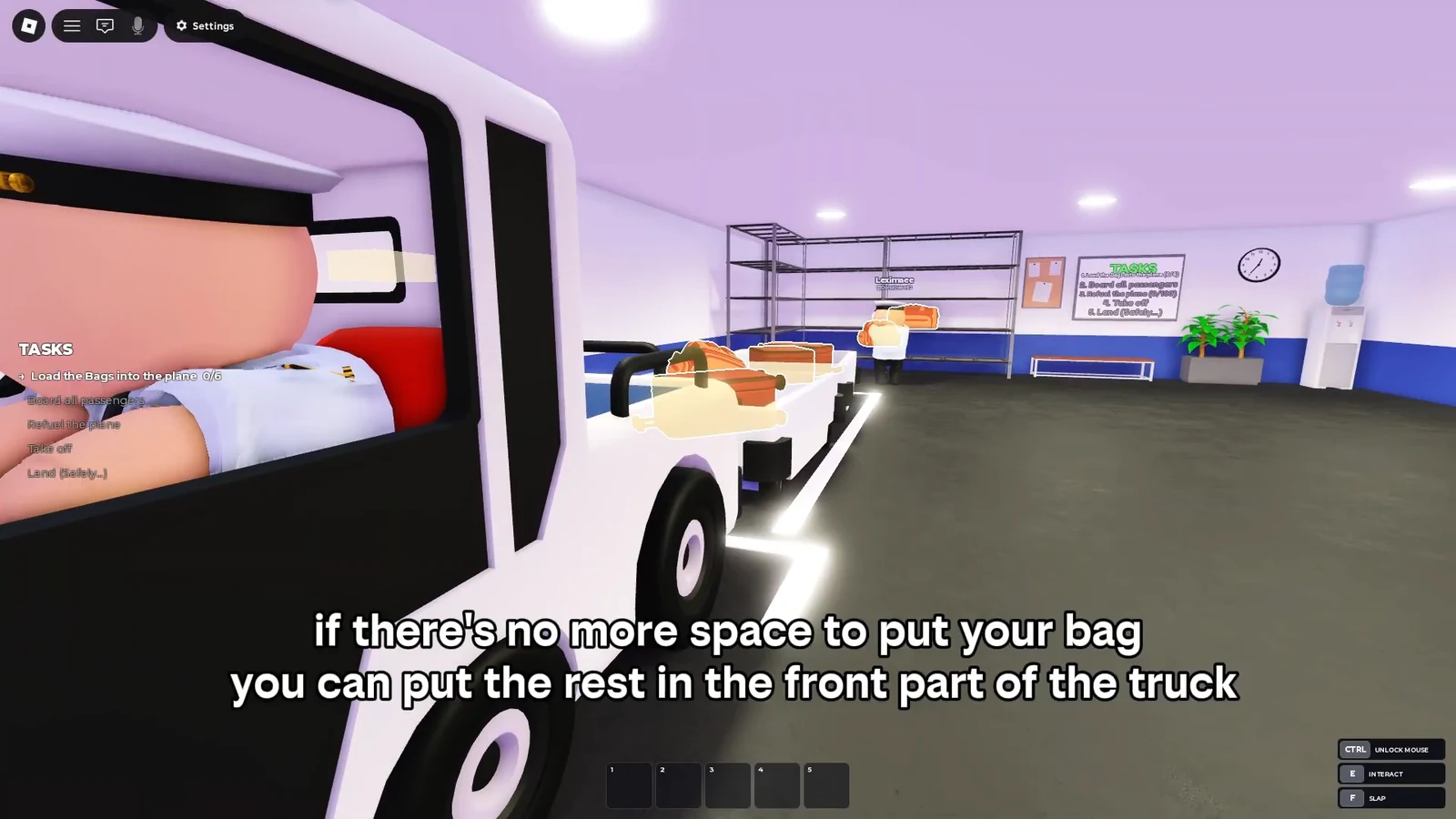 Load the Bags task in progress with extra luggage placed on the truck's front cargo area