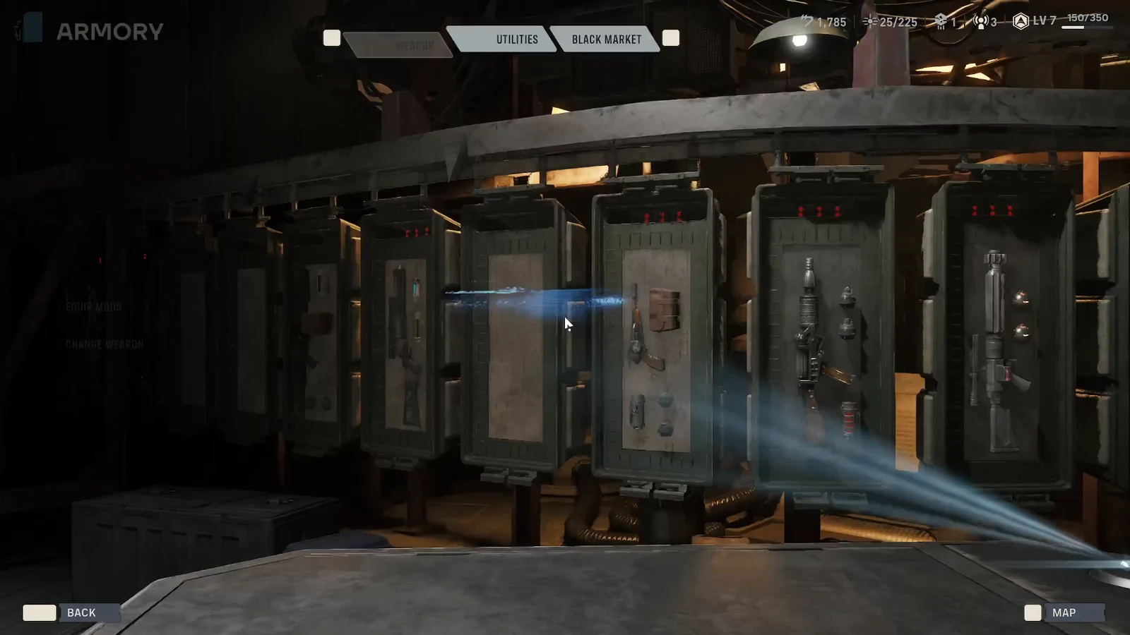 The Armory Utilities tab open on Tel-Rea's equipment rack in Star Wars Zero Company