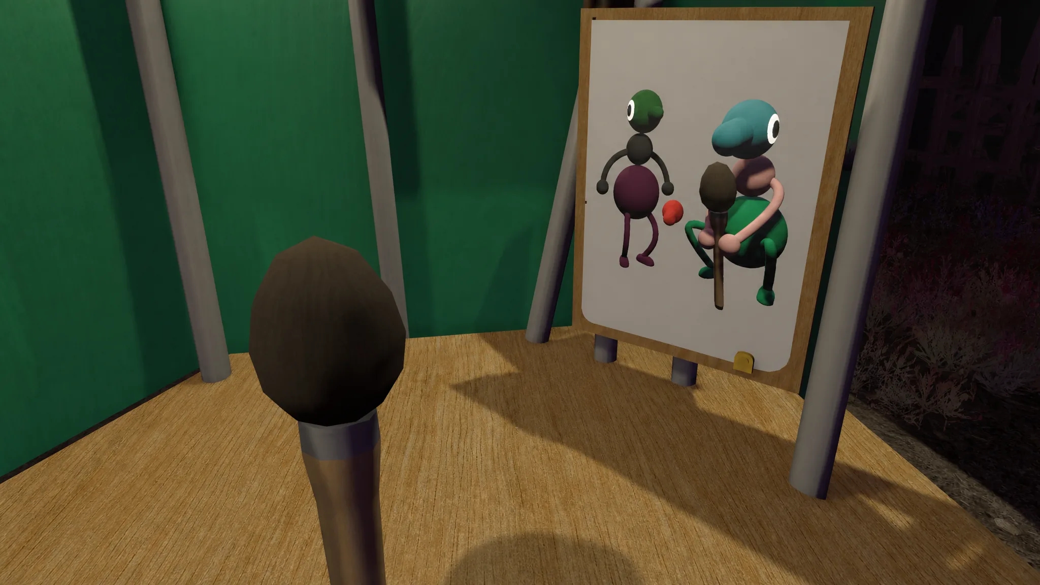 Two painted characters in the mirror in Big Walk