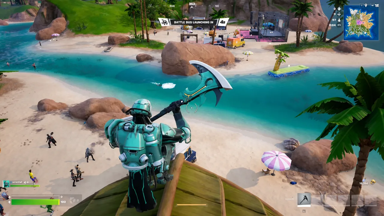 Battle Bus launching countdown banner on the pre-match gameplay screen
