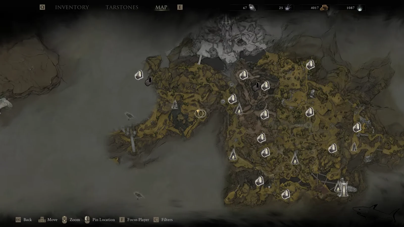 Open map screen used to check position while navigating toward the ravine