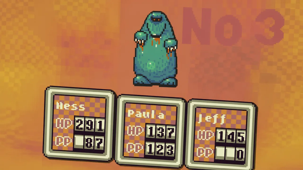 Fighting a mole in battle in EarthBound (1995)