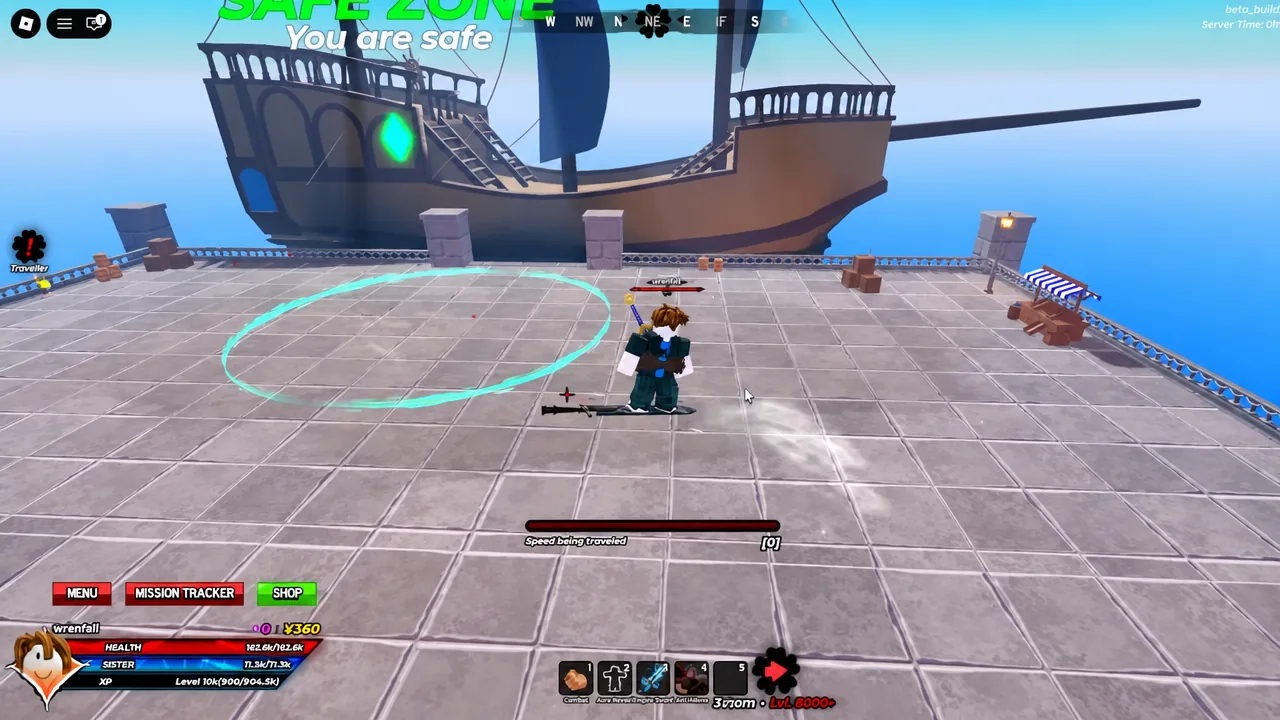 Safe zone screen in World 2 with the travel speed indicator active