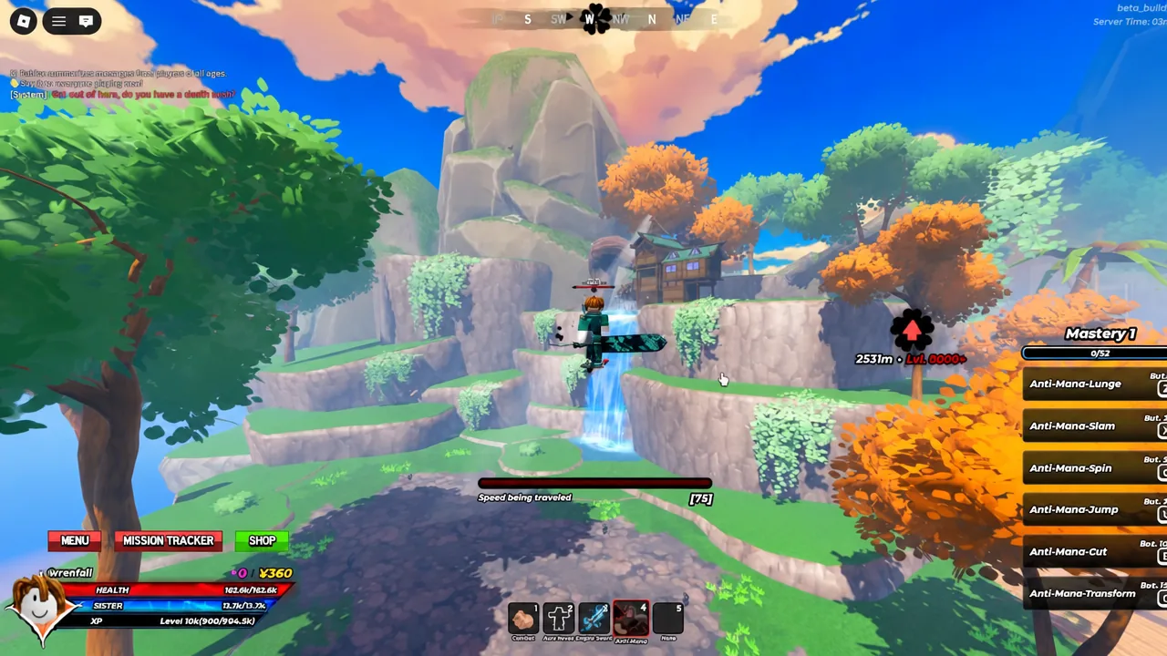 The hidden spot behind a house near the World 2 waterfall where the True Dark Trainer stands
