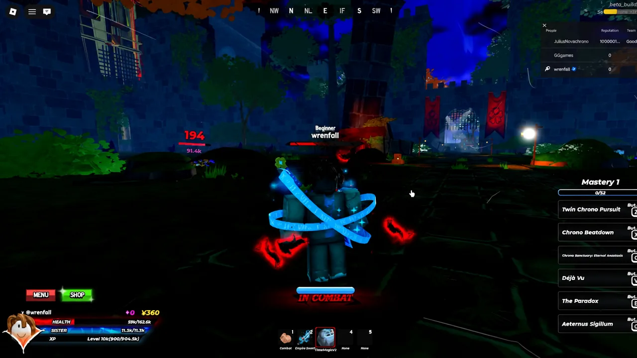 Third hotbar ability firing against an enemy during combat