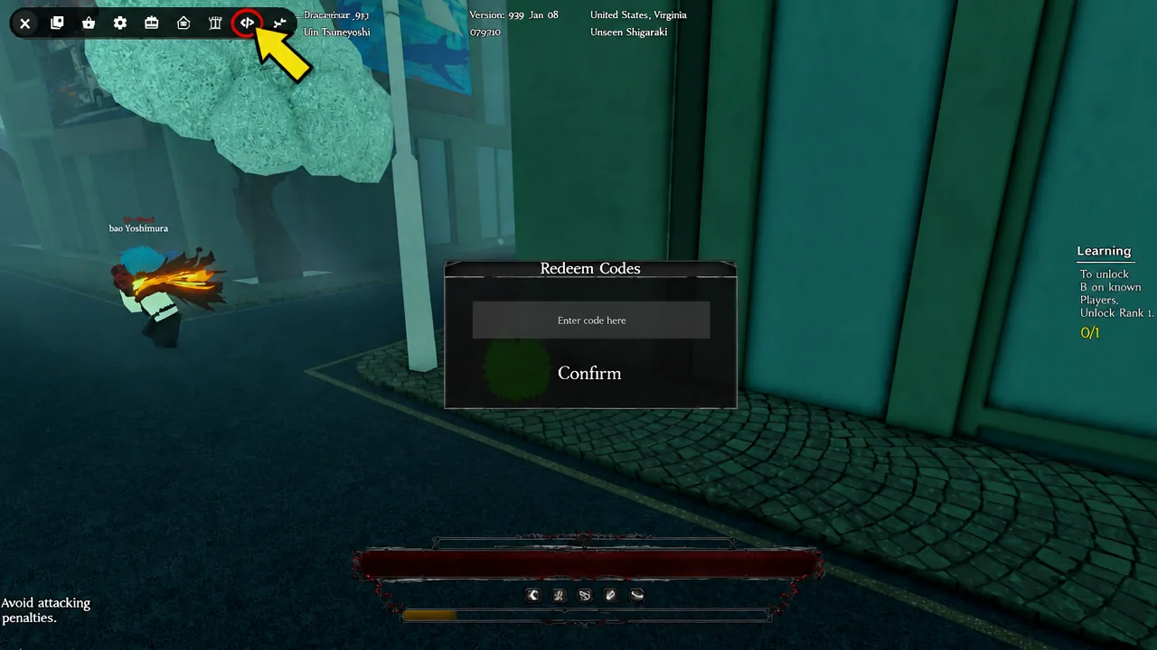 Codes Redemption menu icon in GHOUL://RE
